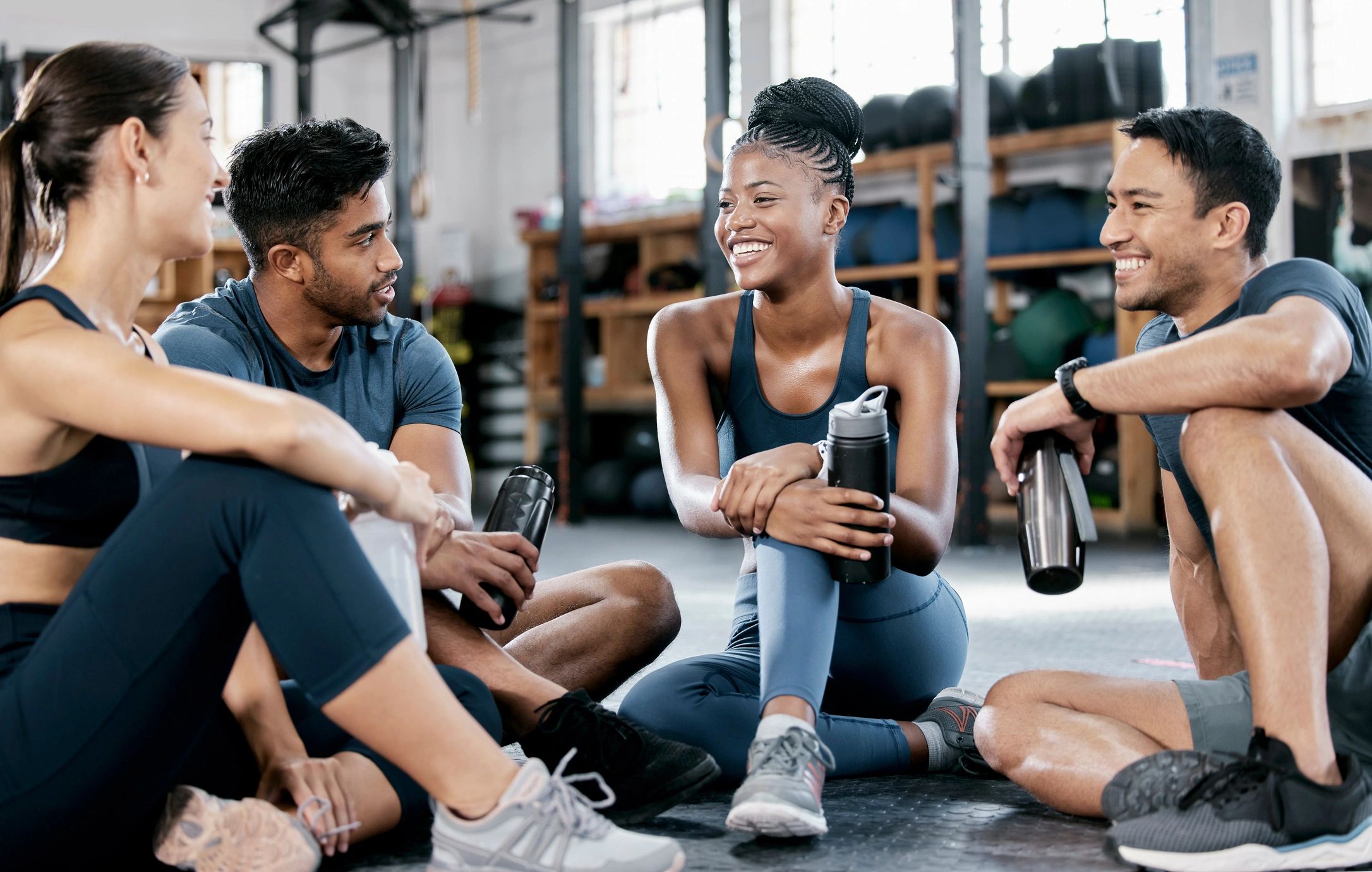 Fitness, conversation and friends at the gym for